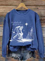 Women's Christmas Dachshund Through The Snow Print Casual Sweatshirt