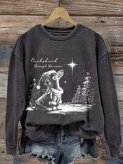 Women's Christmas Dachshund Through The Snow Print Casual Sweatshirt