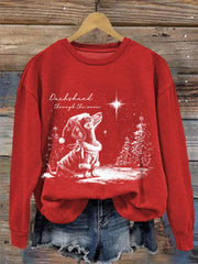 Women's Christmas Dachshund Through The Snow Print Casual Sweatshirt