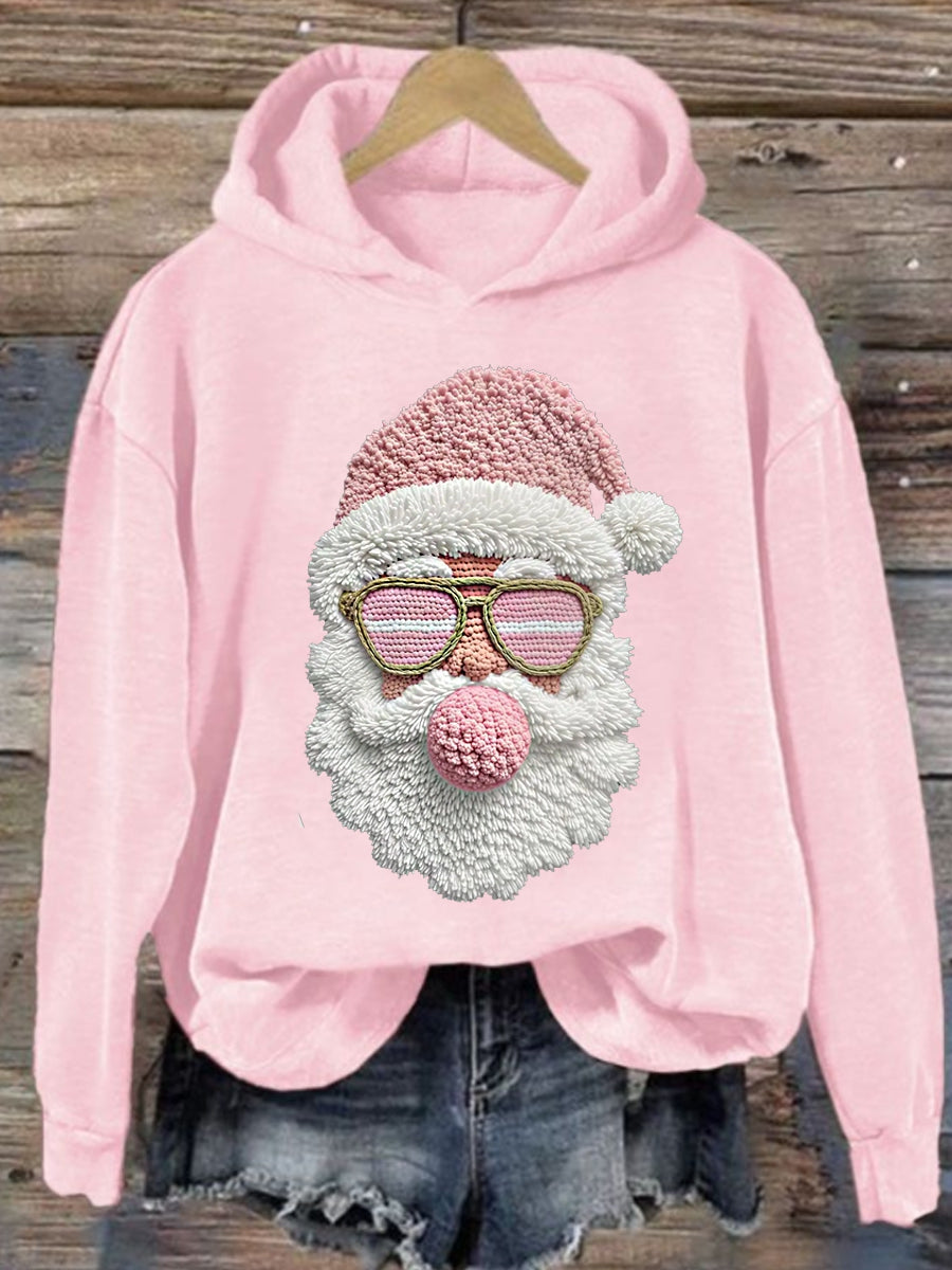Women's Christmas Faux Yarn Pink Santa Sweatshirt