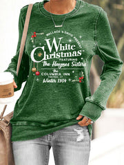 Women's Vintage White Christmas Print Casual Sweatshirt