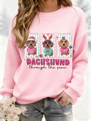 Women's Christmas Dachshund Through The Snow Print Casual Sweatshirt