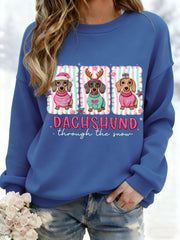 Women's Christmas Dachshund Through The Snow Print Casual Sweatshirt