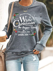 Women's Vintage White Christmas Print Casual Sweatshirt