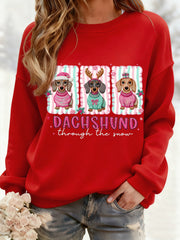 Women's Christmas Dachshund Through The Snow Print Casual Sweatshirt