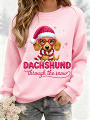 Women's Christmas Dachshund Through The Snow Print Casual Sweatshirt