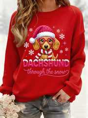 Women's Christmas Dachshund Through The Snow Print Casual Sweatshirt