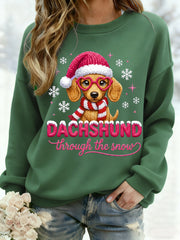 Women's Christmas Dachshund Through The Snow Print Casual Sweatshirt