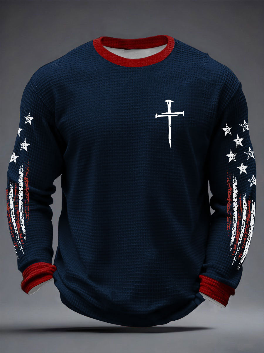 Men's  Faith Cross Print Waffle Long Sleeve T-Shirt
