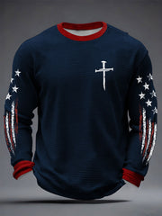 Men's  Faith Cross Print Waffle Long Sleeve T-Shirt