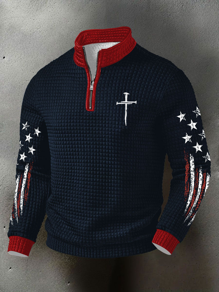 Men's Faith Cross Checkered Cotton Zipper Hoodie