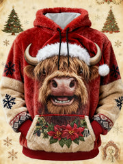 Men's Funny Christmas Cute Highland Cow Flannel Hoodie