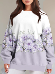 Women's Casual Purple Floral Regular Sweatshirt