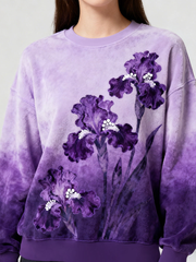 Women's Vintage Purple Floral Art Print Flannel Hoodie