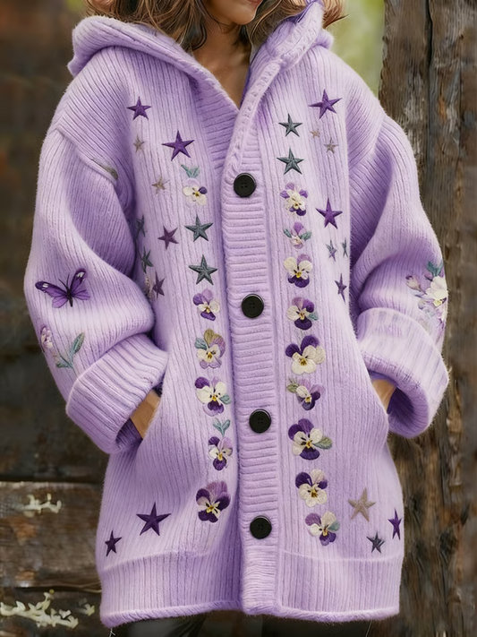 Women's Purple Print Composite Fleece Long Coat