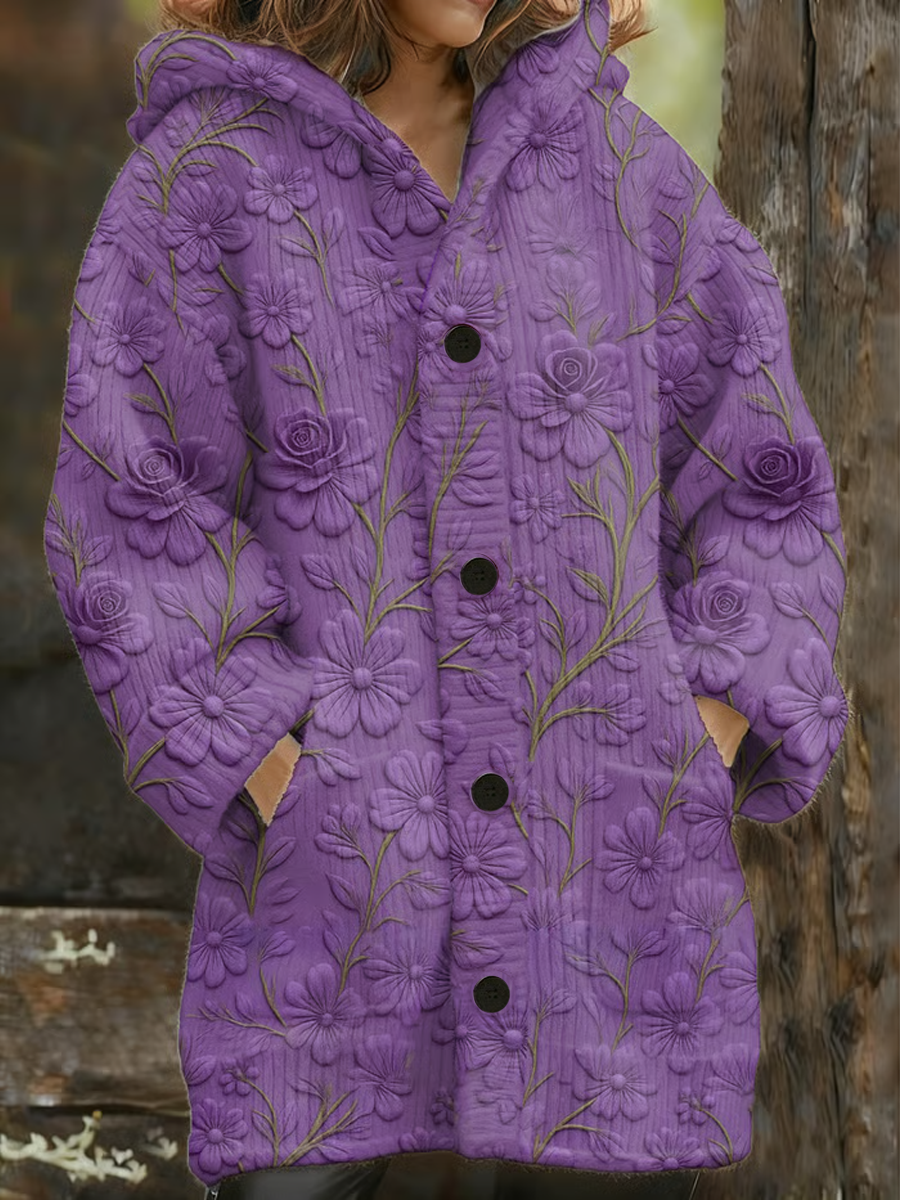 Women's Purple Print Composite Fleece Long Coat