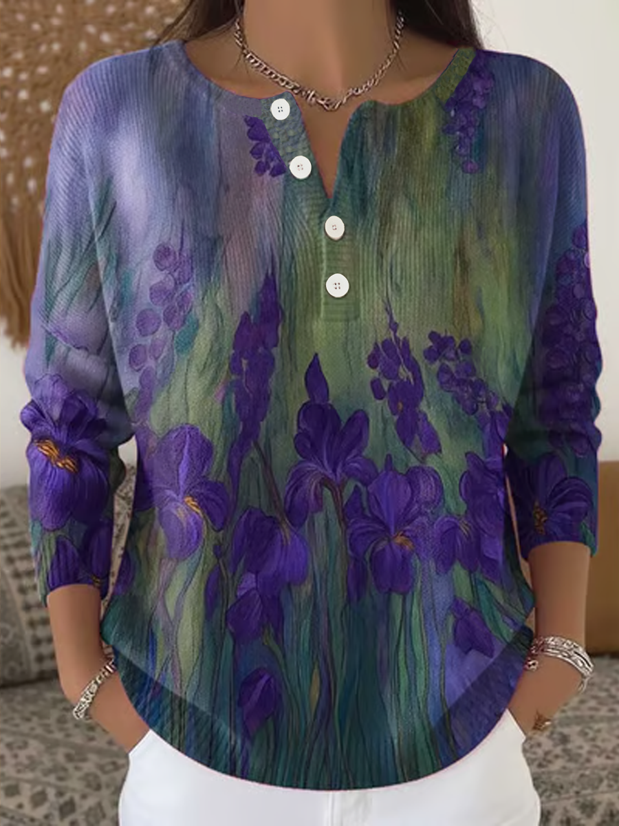 Women‘s Purple Floral Print long-sleeve cardigan