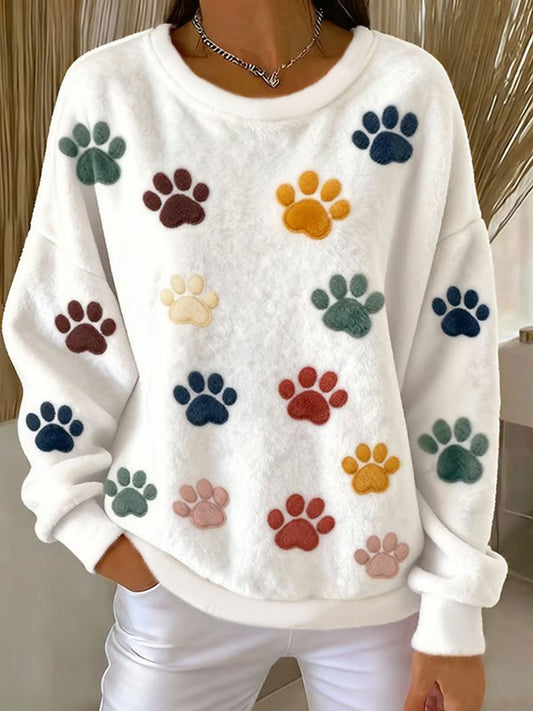 Women's Cat Paw Printed Flannel Sweatshirt