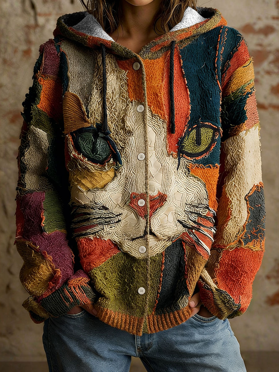 Women's Cat Geometric Art Print Cardigans