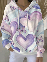 Women's  Purple Flora Art Print Casual Hoodie