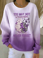 Women's Casual Alzheimer's Awareness Printed Ribbed Round-Neck Sweatshirt