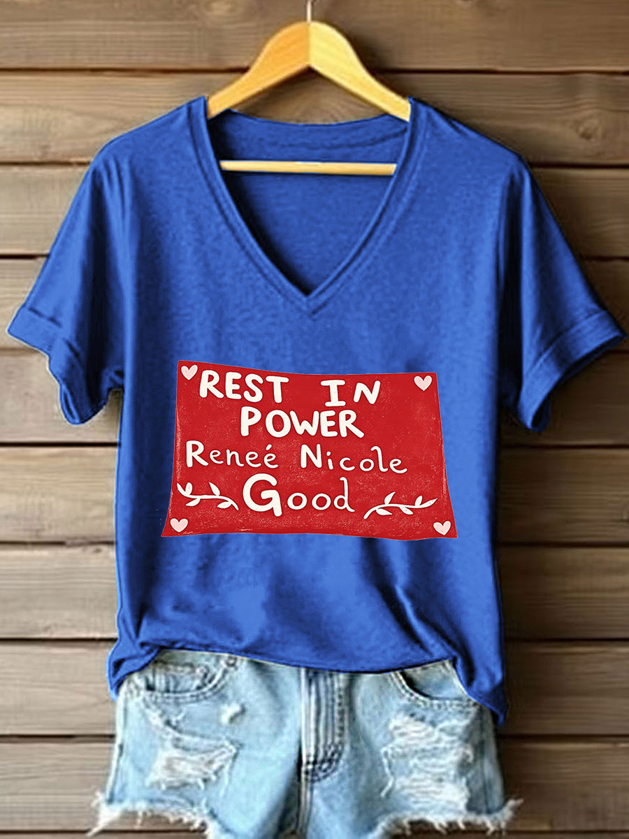 Women's Rest in Power Renee Nicole Good Print V-Neck T-Shirt
