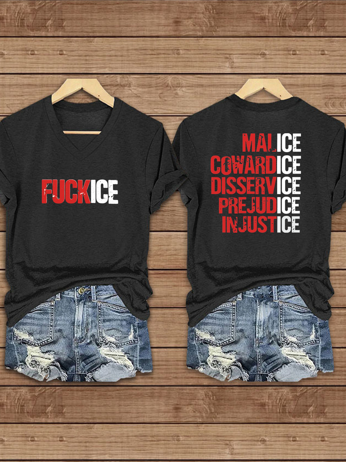 Women's Fuck ICE Printed V-neck T-shirt