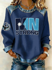 Women's Minnesota Strong Printed Denim Patchwork Top