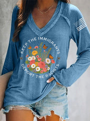 Women's Keep The Immigrants Deport The Racists ICE Out! V-Neck Long-Sleeve T-Shirt