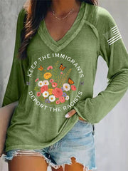 Women's Keep The Immigrants Deport The Racists ICE Out! V-Neck Long-Sleeve T-Shirt