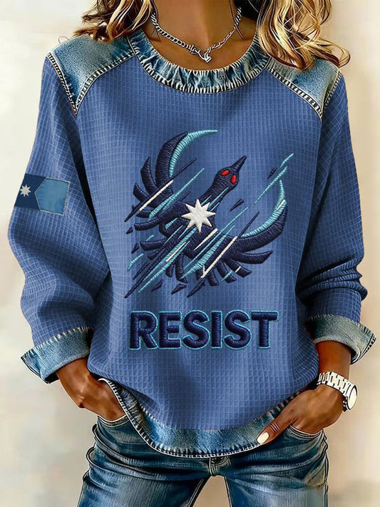 Women's Minnesota Resist Printed Denim Patchwork Top