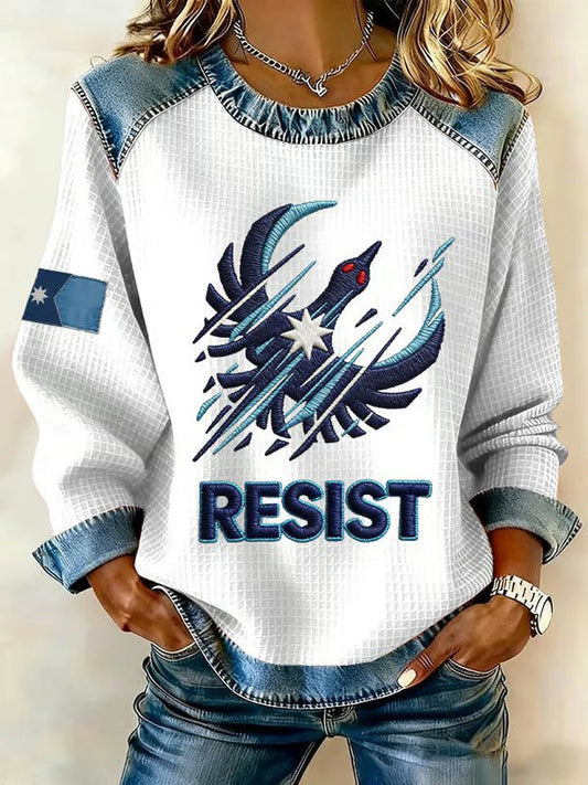 Women's Minnesota Resist Printed Denim Patchwork Top