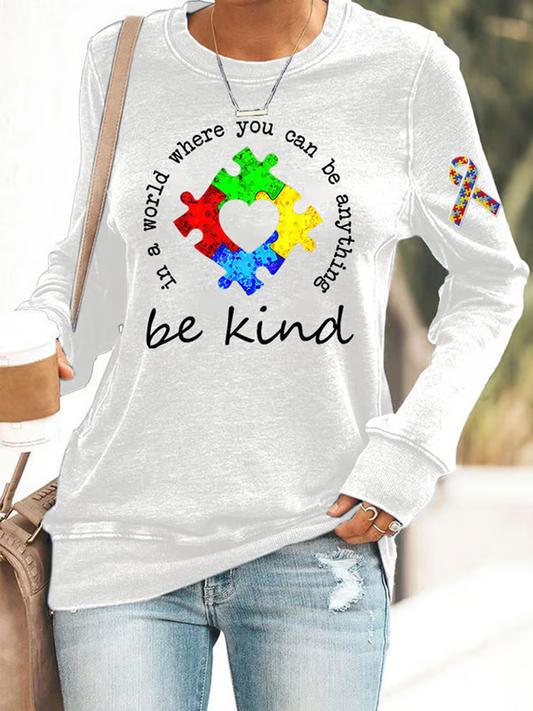 Women's Be Kind Autism Awareness Polyester Waisted Sweatshirt