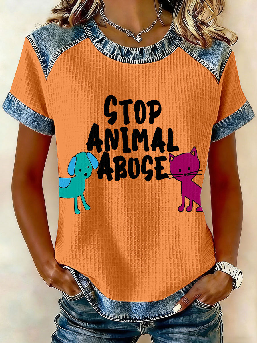 Women's 'Stop Animal Abuse' Waffle Knit T-Shirts