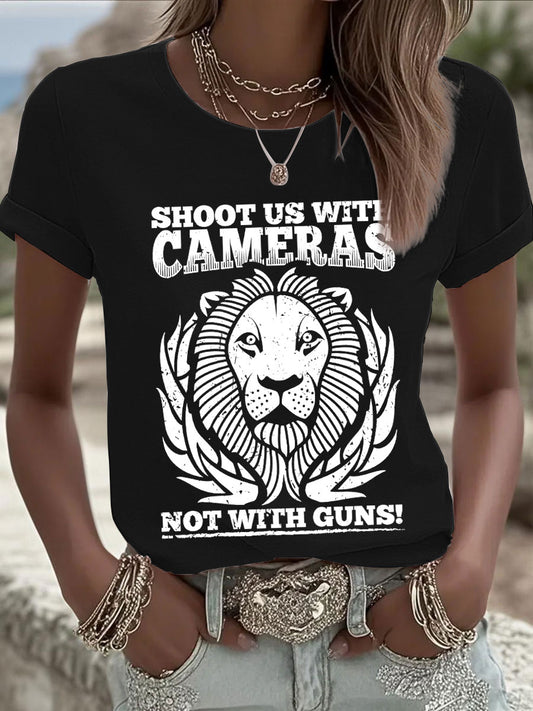 Women's 'Shoot us with cameras, not with guns' T-shirts