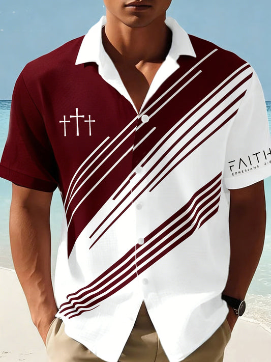 Men's Cross Faith Geometric Print Casual Short Sleeve Shirt