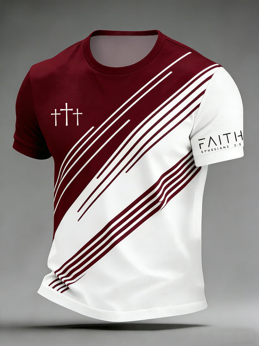 Men's Cross Faith Geometric Print Casual Tee