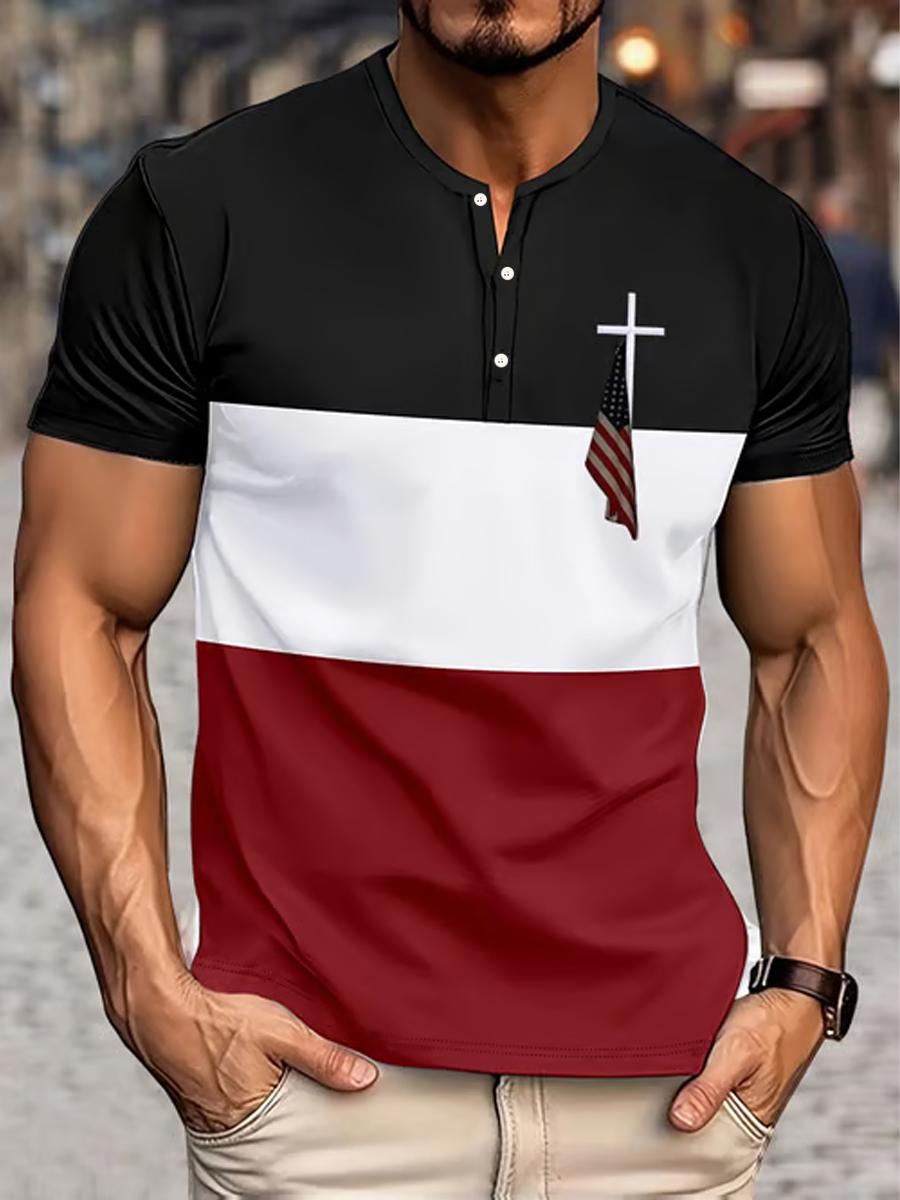 Men's Flag Cross Print short sleeve T-shirt