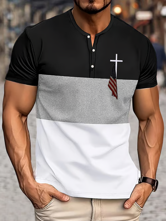 Men's Flag Cross Print short sleeve T-shirt