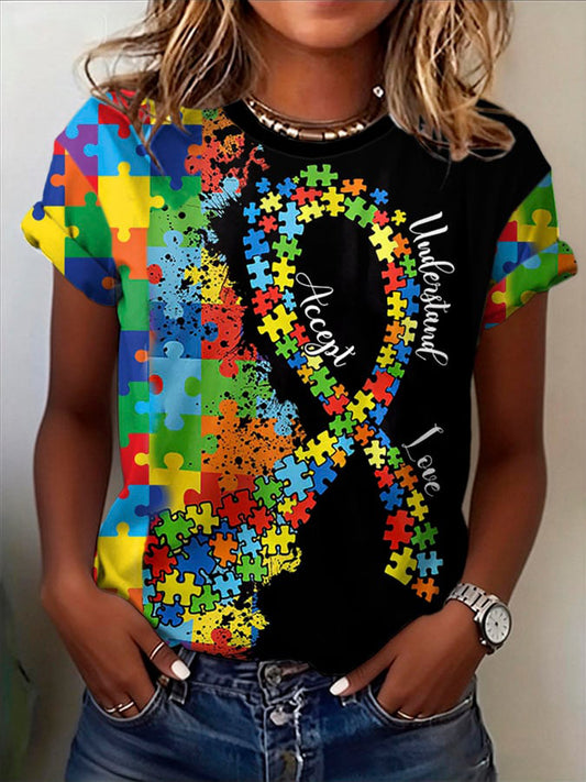 Women's Autism Awareness Print T-shirt