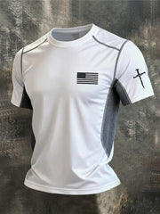 Men's Faith Cross And American Flag Print T-Shirt