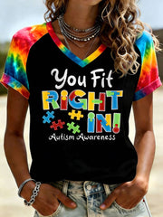 Women's Autism Acceptance V-Neck T-shirtv