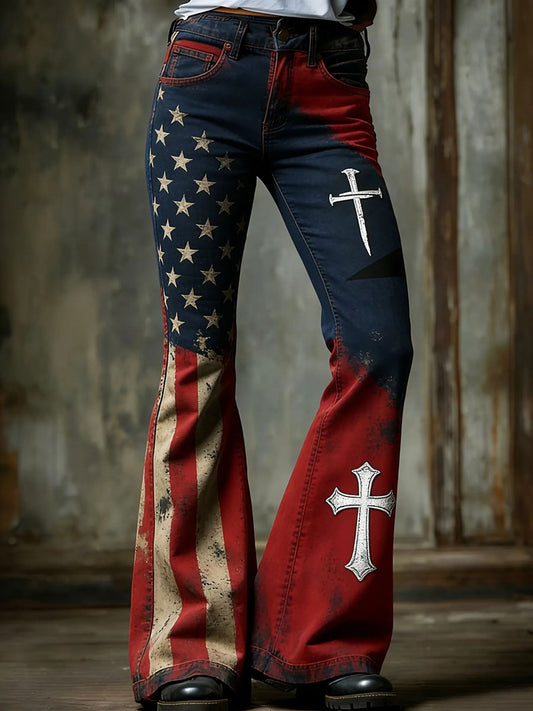 Women's Cross Print Casual Trousers