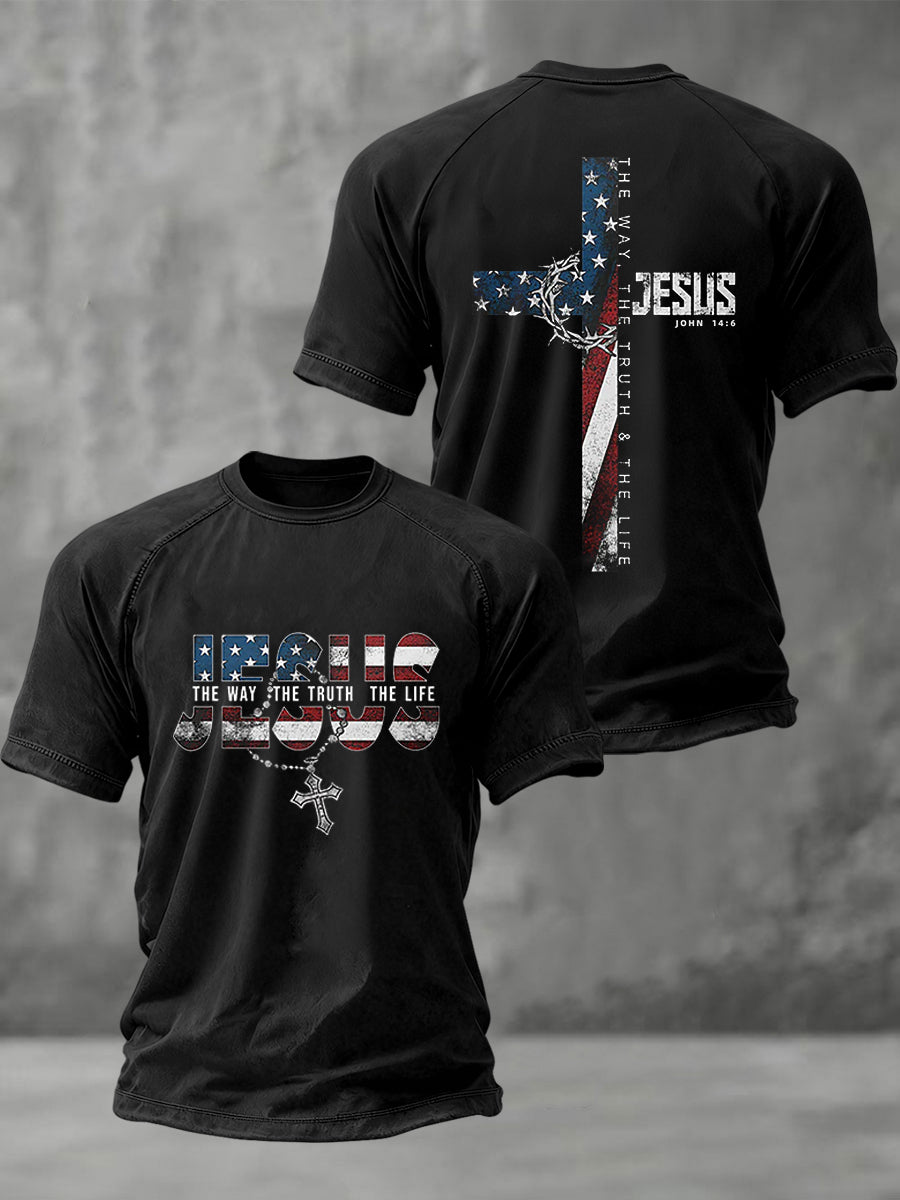 Men's Christian Jesus John 14:6 The Way The Truth The Life Cross Short Sleeve T-shirt