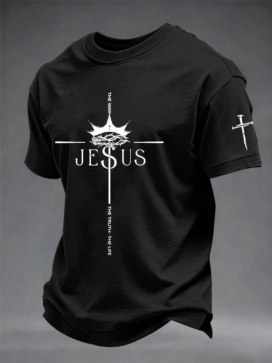 Men's Christian Jesus John 14:6 The Way The Truth The Life Cross Short Sleeve T-shirt