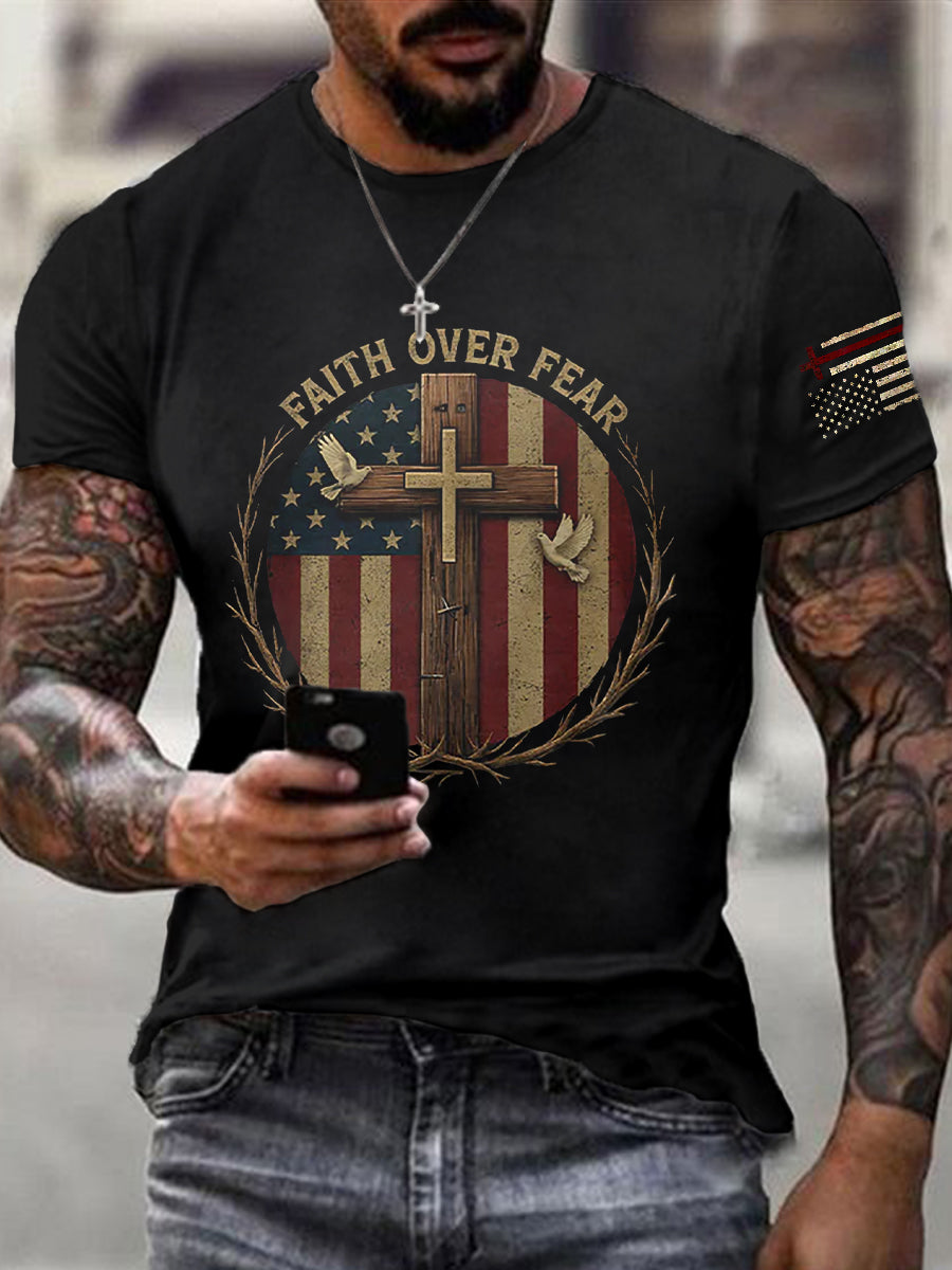 Men's Christian Faith Over Fear Psalm 118:6 Cross Short Sleeve T-shirt