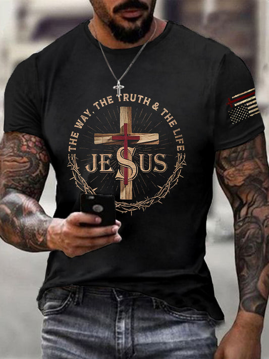 Men's Christian Jesus John 14:6 The Way The Truth The Life Cross Short Sleeve T-shirt