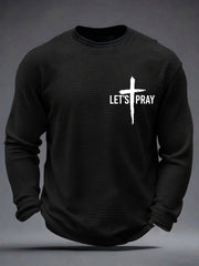 Men's Need Prayer?Tap My Shoulder Print Waffle Long Sleeve Top