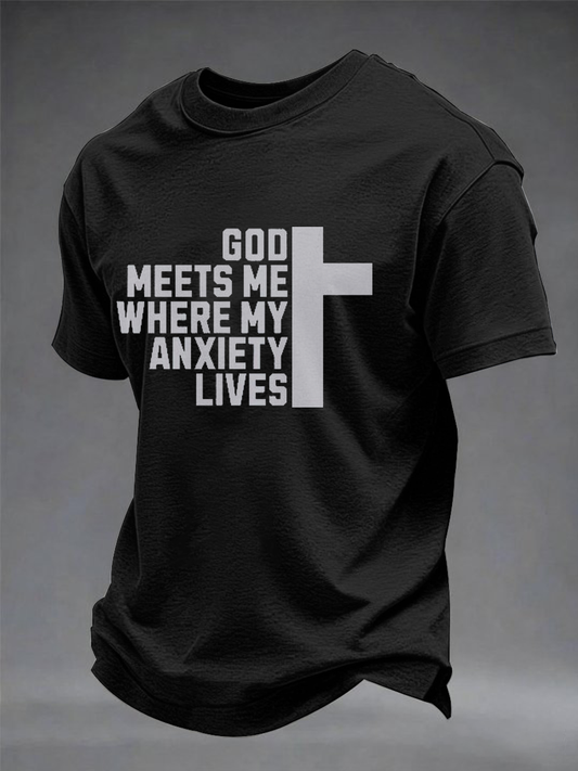 Men's God Meets Me Where Anxiety Live imitation cotton short-sleeved T-shirt