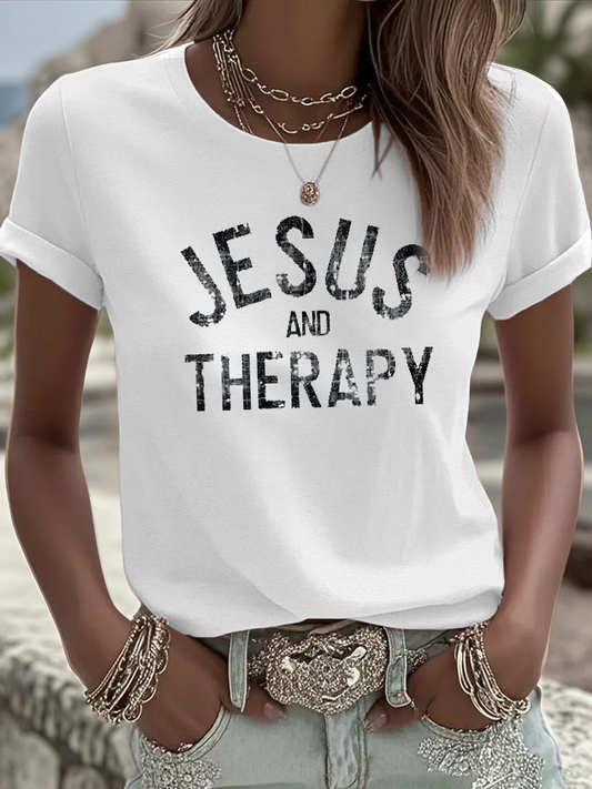 Women's Jesus and Therapy Iron On Short Sleeve T-Shirt